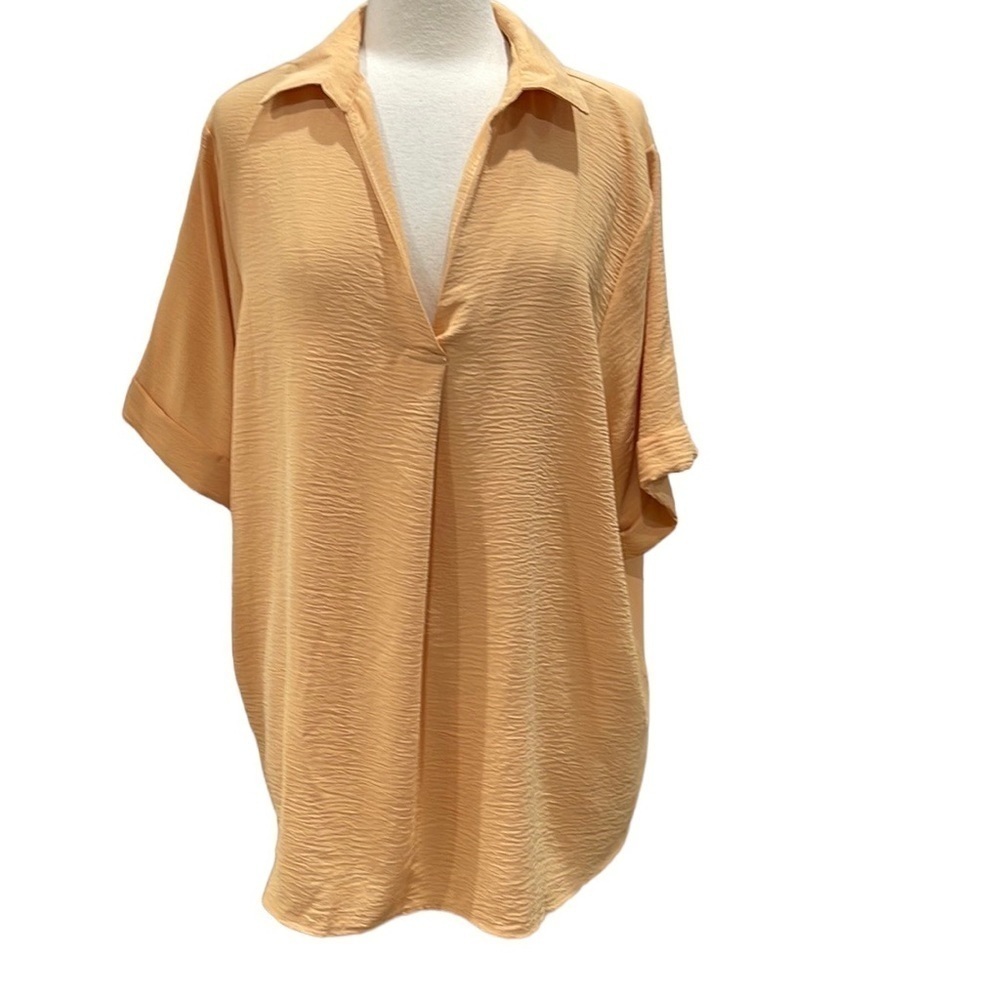 NWOT Zig‎ Zag Stripe Textured Plisse Stretch Short Sleeve Top SZ 3XL